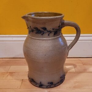 Salmon Falls 1988 Stoneware Dover NH Pottery Large Pitcher Blueberry Vine 10"